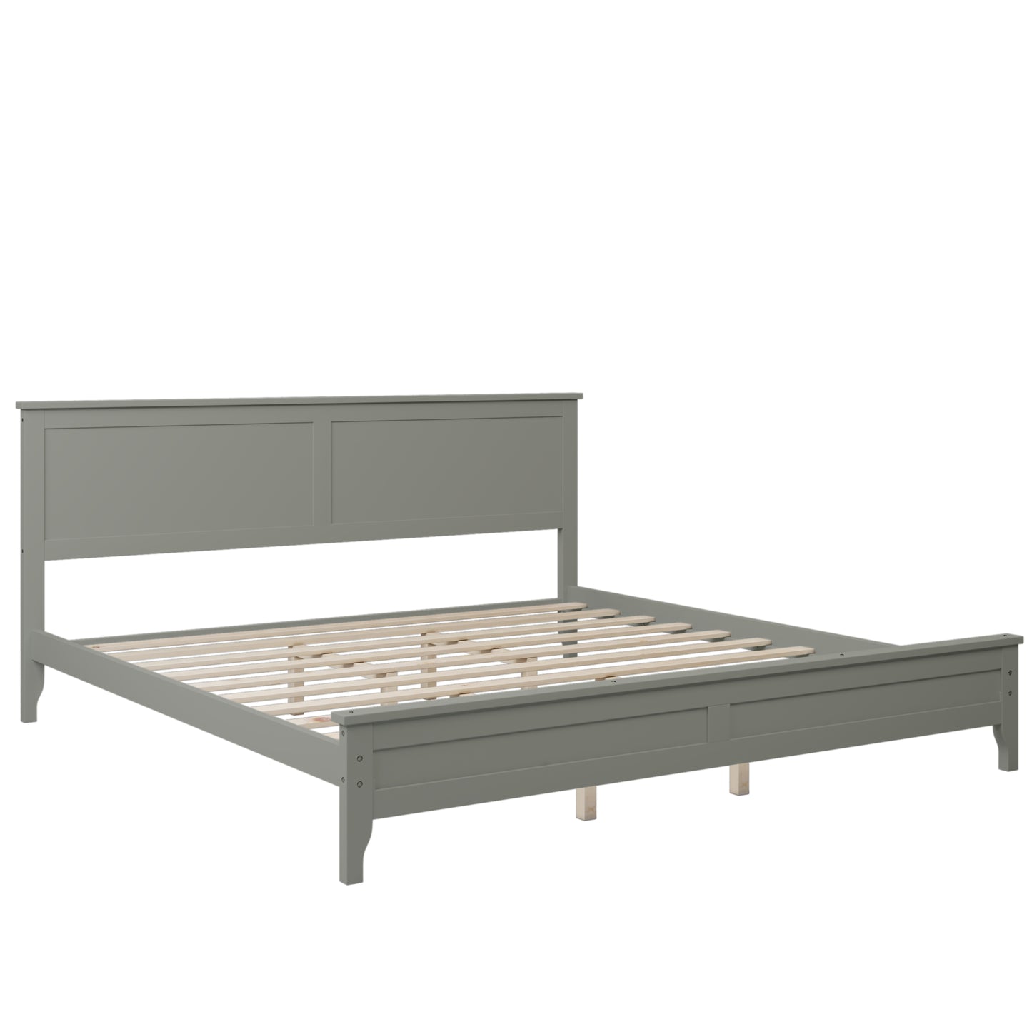 King Size, Modern White Solid Wood King Platform Bed.