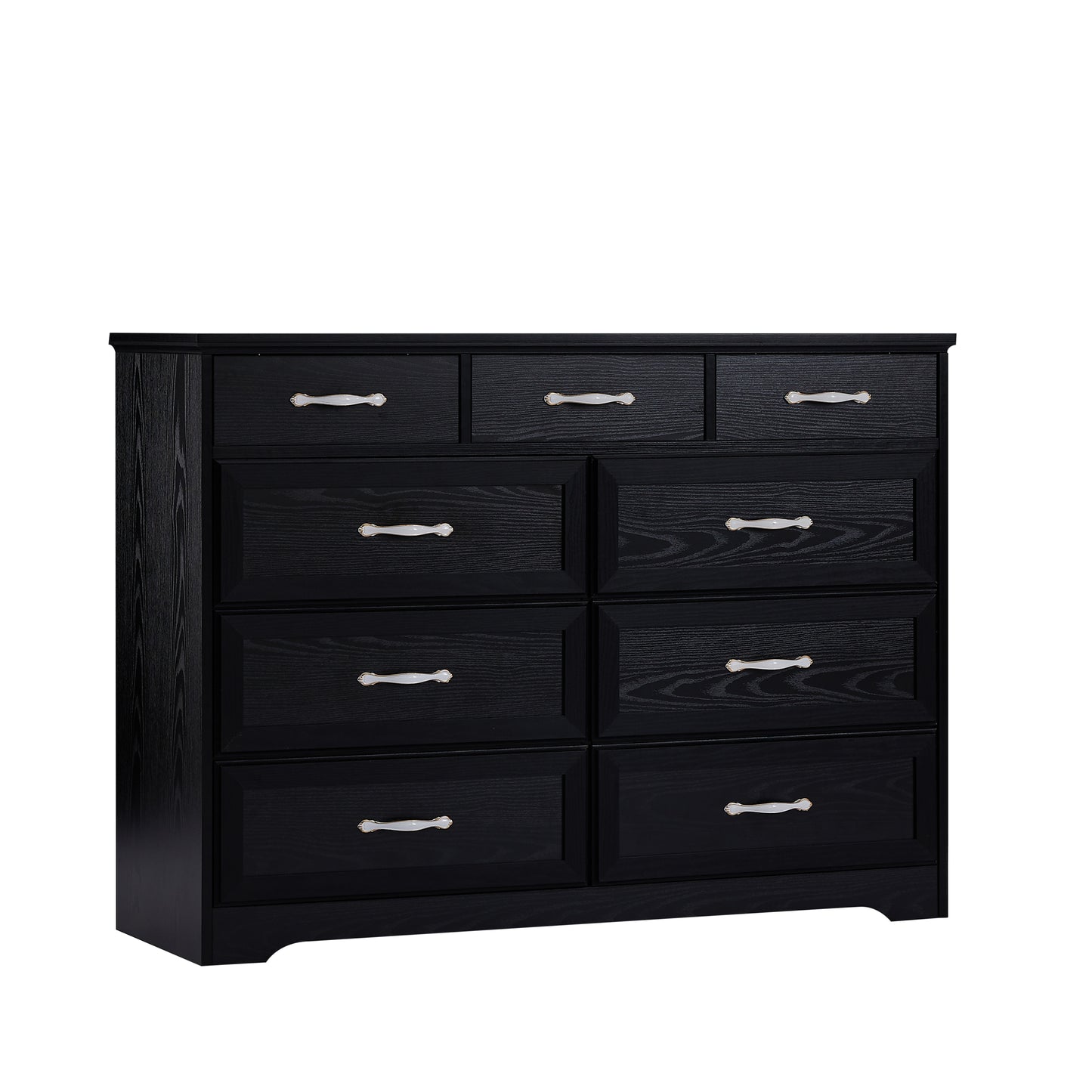 Bedroom dresser, 9 drawer long dresser with antique handles, wood chest of drawers for kids room, living room, entry and hallway, White, 47.2''W x 15.8''D x 34.6''H.