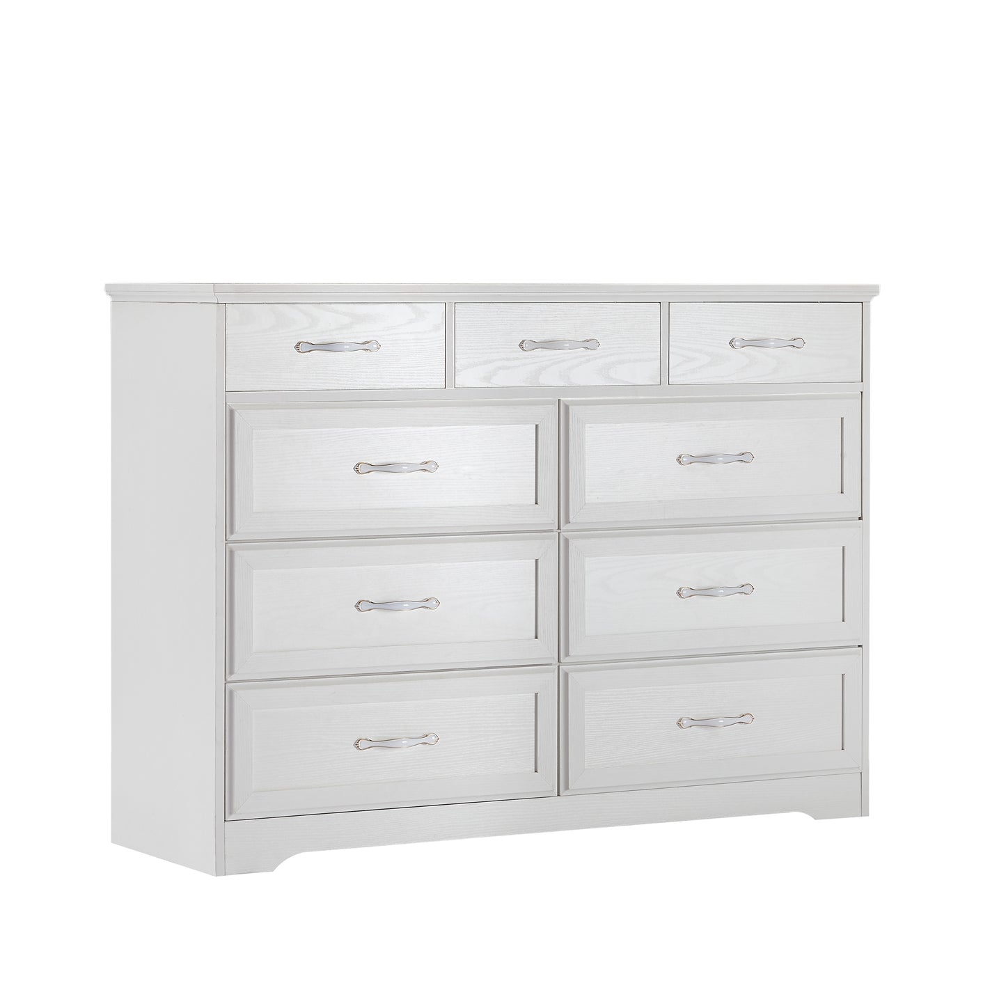 Bedroom dresser, 9 drawer long dresser with antique handles, wood chest of drawers for kids room, living room, entry and hallway, White, 47.2''W x 15.8''D x 34.6''H.